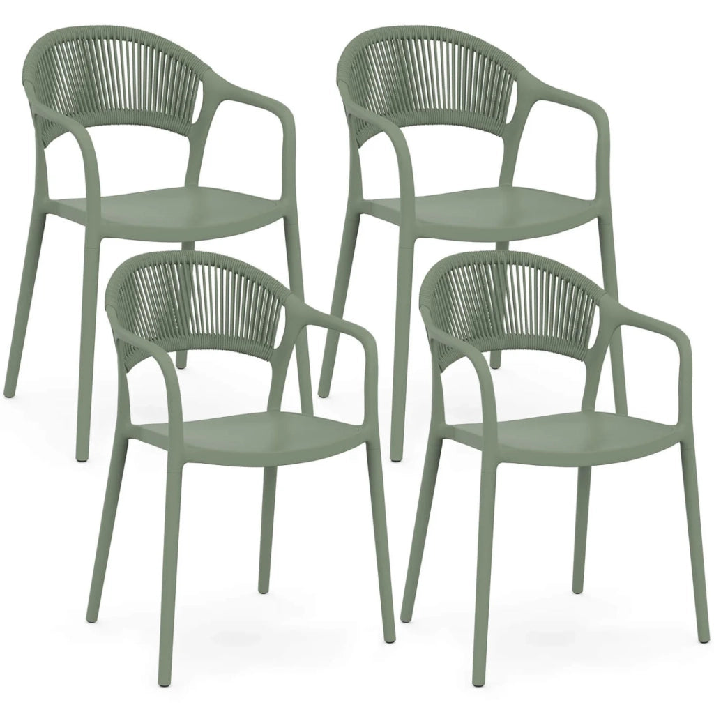 IDMarket - Set di 4 sedie da giardino impilabili ODELIA in polipropilene e cordame verde