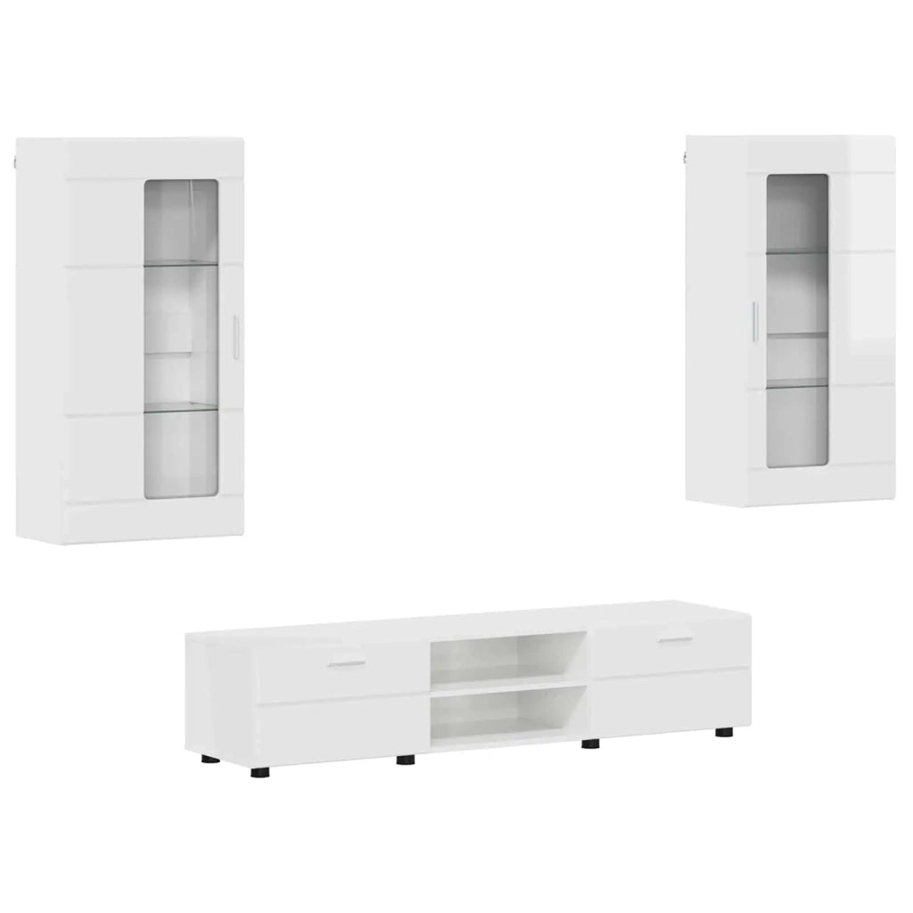 Set mobile TV FLORIN 3 pcs Bianco Lucido Legno multistrato 3397928