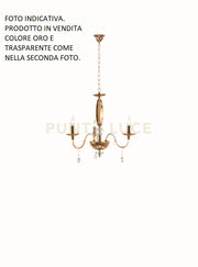 LAMPADARIO CECILIA 3 LUCI VETRO E CRISTALLO ORO E TRASPARENTE ATTACCO E14 D.73CM