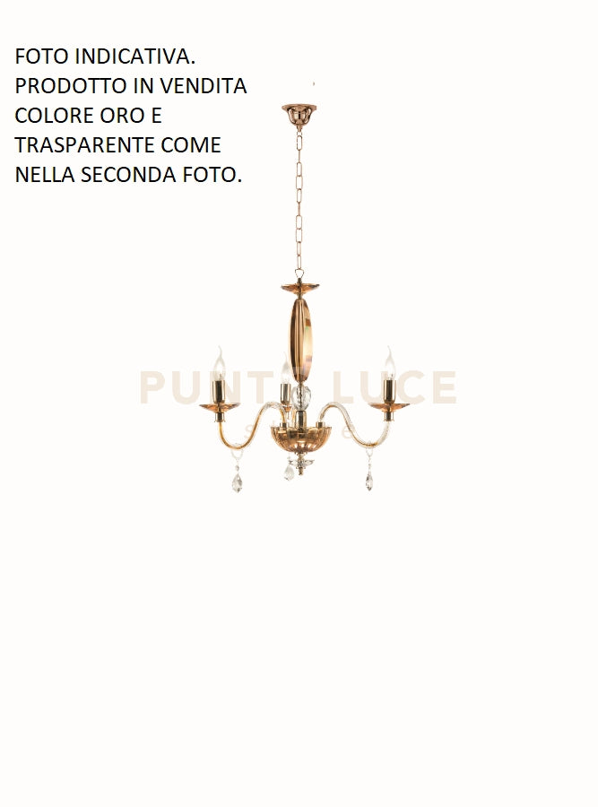LAMPADARIO CECILIA 3 LUCI VETRO E CRISTALLO ORO E TRASPARENTE ATTACCO E14 D.73CM