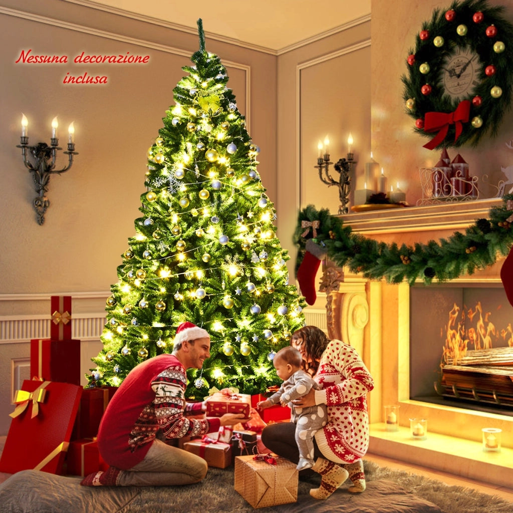 Albero di Natale 275 cm non illuminato, Abete artificiale con base pieghevole di metallo, Verde