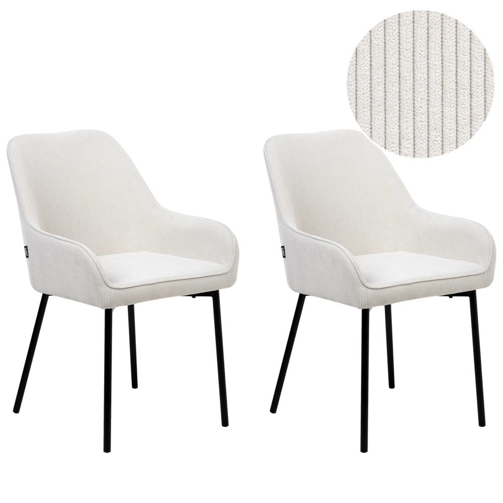Set di 2 Sedie da Pranzo con Rivestimento in Velluto corda bianco sporco gambe dorate glamour retrò