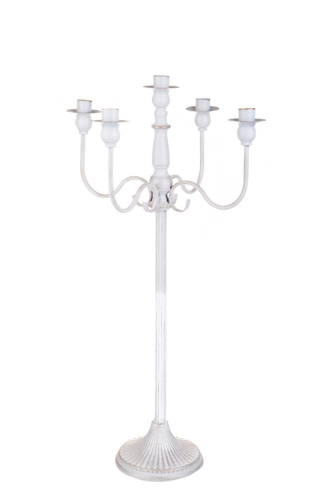 Candeliere con 5 Bracci 75 cm in Metallo Bianco e Oro