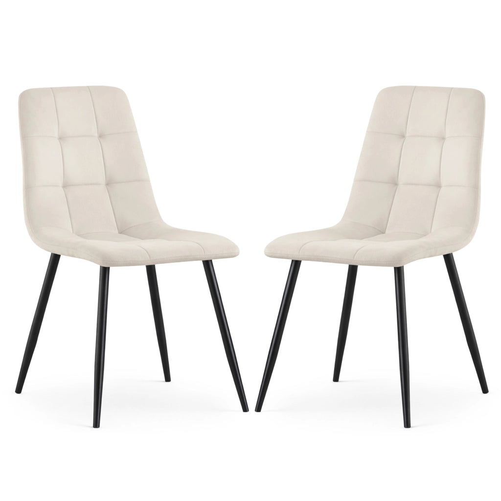 Set di 2 Sedie in velluto trapuntate NERO Beige gambe nere