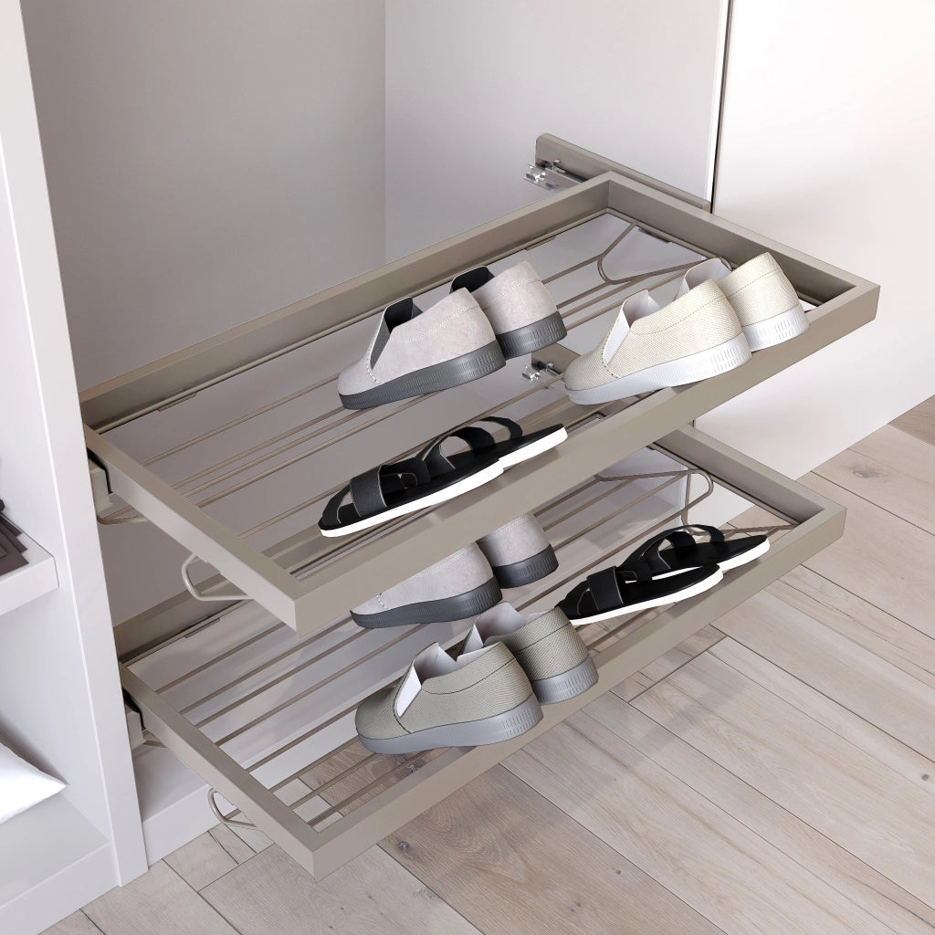 Kit Cassetto Portascarpe e Telaio per Armadio 800 mm in Alluminio e Plastica Emuca Grigio Pietra