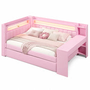 Letto da giorno 140x200 cm rosa con USB, LED, letto estraibile e scrivania integrata