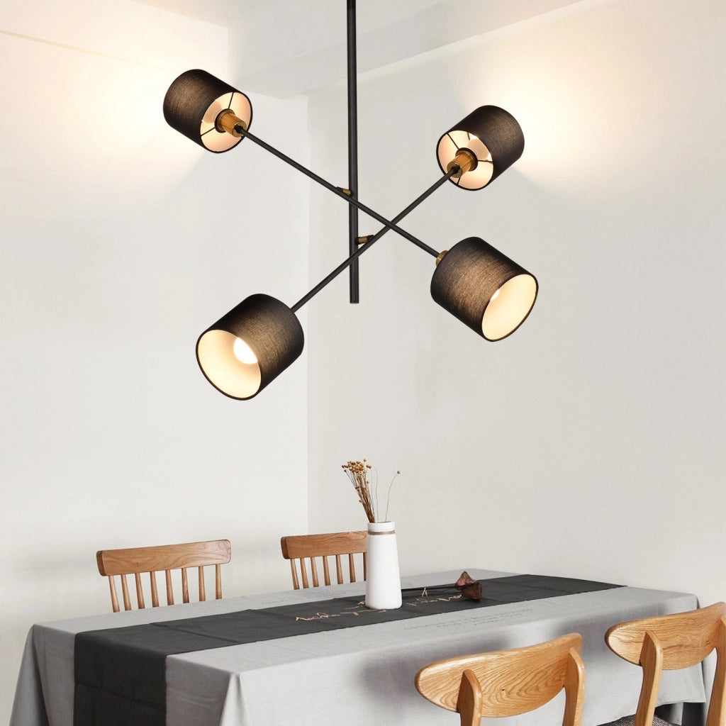 Lampada a sospensione ZMH metallo 4 Luci nero E14 retr¨° paralume per sala da pranzo soggiorno diametro 85 cm