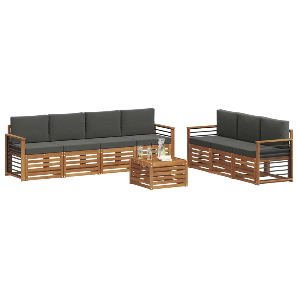 Set divani 8 pcs Naturale e Antracite Legno di Acacia Massello