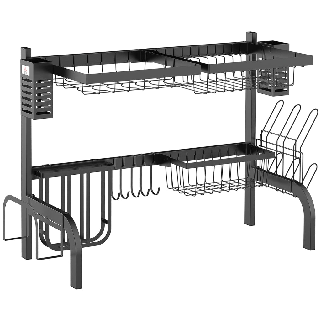 Scarico per Lavello 2 Livelli in Acciaio con 5 Ganci ¨C zephmum ¨C 65x31,5x52,5cm Nero