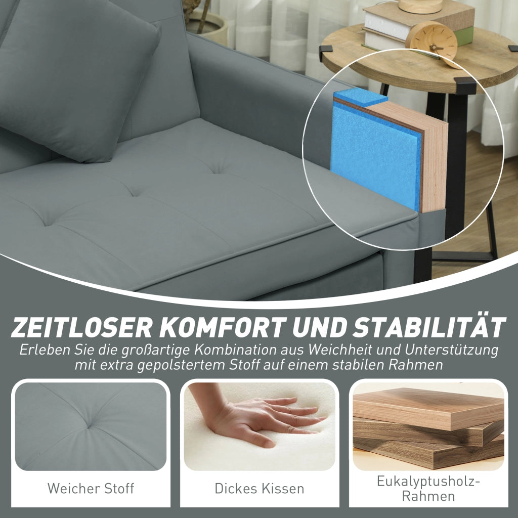 Divano letto 3 posti imbottito con cuscini ¨C zephmum ¨C grigio