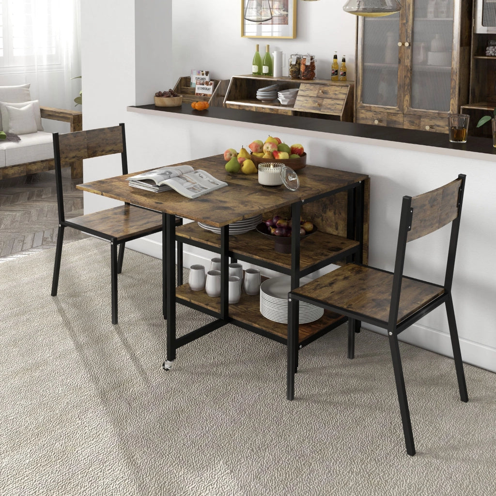 Tavolo da pranzo pieghevole con ripiani e ruote 140x80 cm