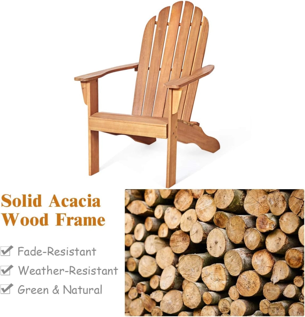 Adirondack - Sedia da giardino in legno di acacia con schienale e braccioli, ergonomica, in legno, fino a 160 kg, per balcone, giardino, spiaggia (naturale)