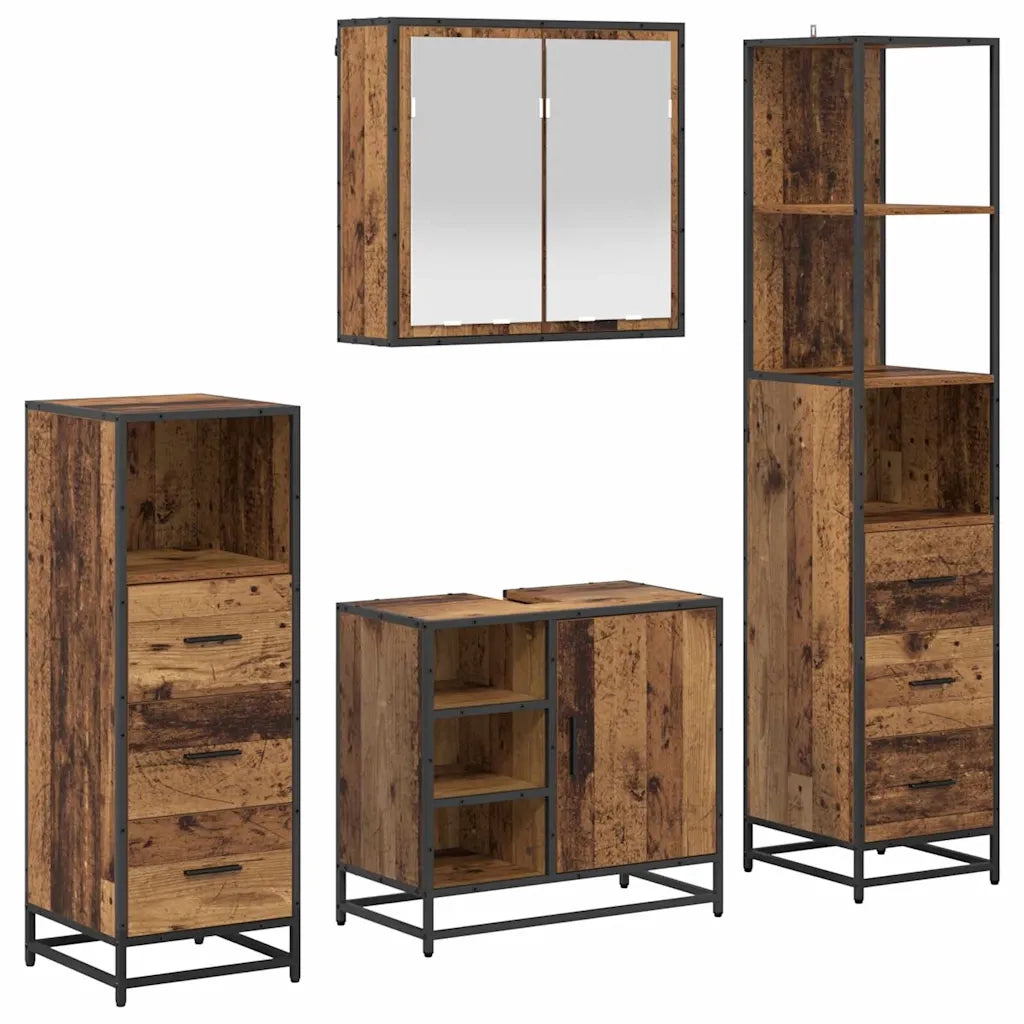 Set di mobili per il bagno con cassetto 4 pcs Legno vecchio 3402411