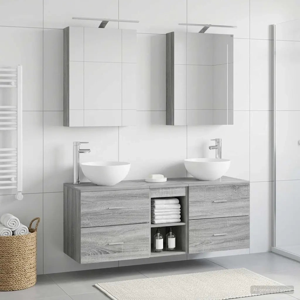 Set di mobili per il bagno 5 pcs Sonoma grigio 3406716