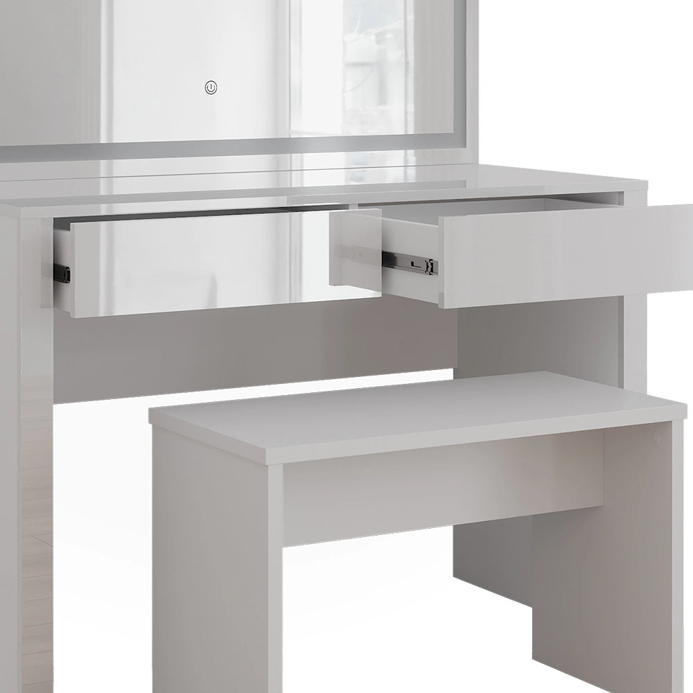 Vicco Tavolo da toilette Bianco lucido/bianco 110 cm con specchio a LED e panca