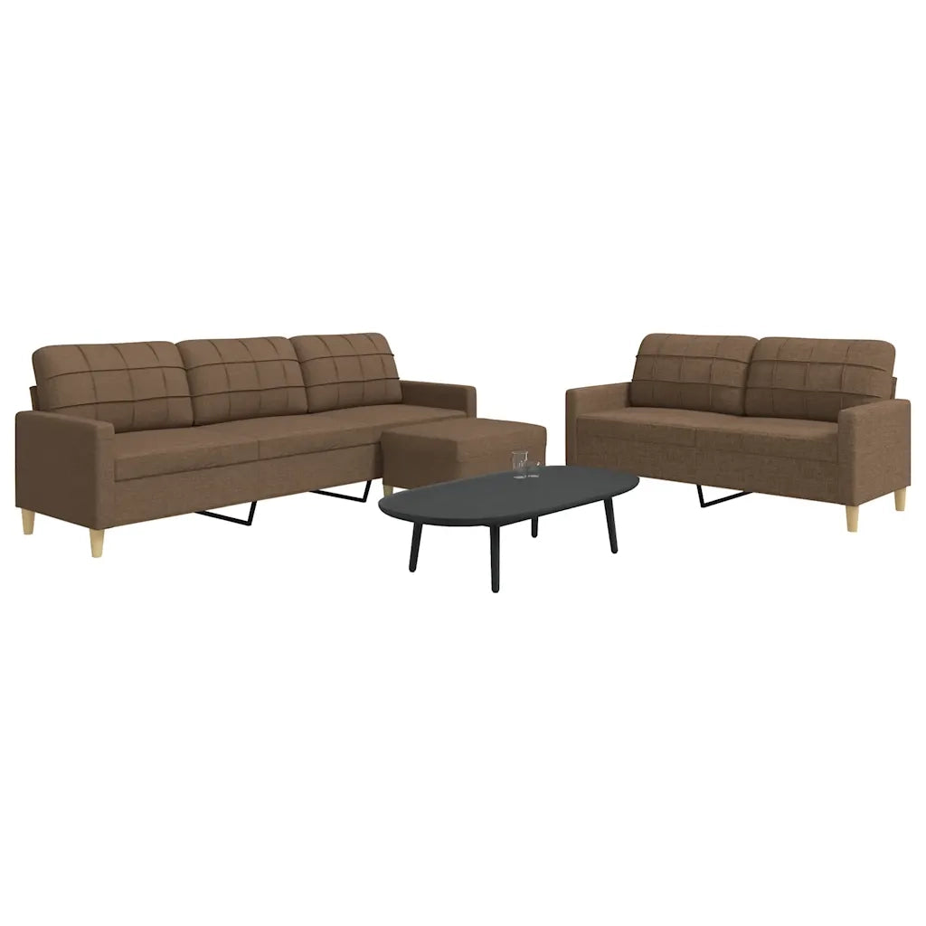 Set di Divani 3 pz con Poggiapiedi Marrone in Tessuto 3278330