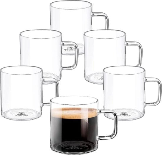 Set di bicchieri e tazze con manico, confezione da 6, 160 ml, bicchieri per bevande calde e fredde, tazza da caffè, bicchieri per glühwein, bicchieri per succo, bicchieri per acqua, tazze, lavastoviglie compatibile