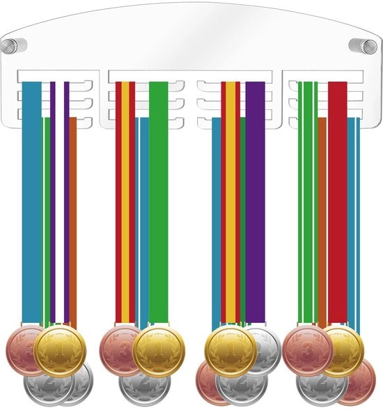 Medaille Display 12 Haken - Supporto per Medaglie in Acrilico - 30 cm - Facile da Installare - Ideale per Atleti di Corsa/Treinamento