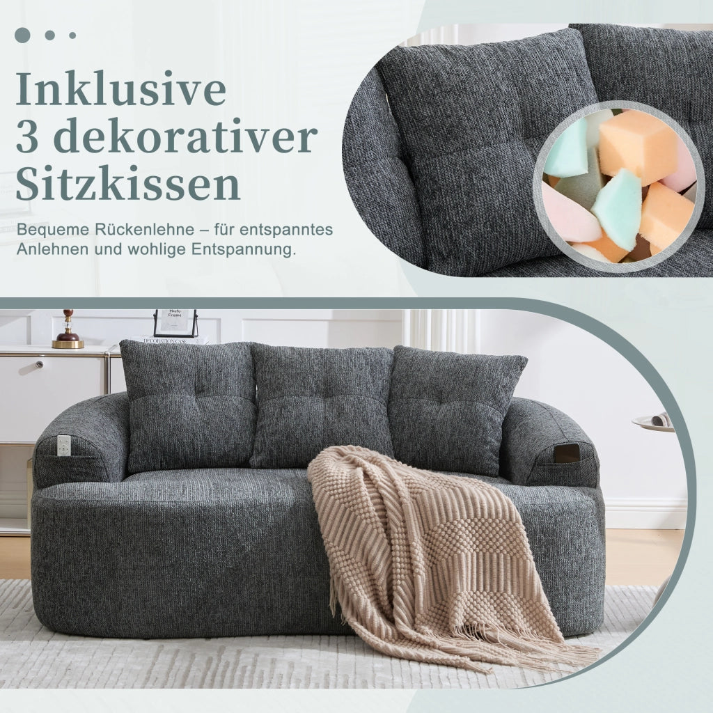 divano dritto a 2 posti in ciniglia con seduta profonda e cuscini spessi; grigio 164 Ã— 92 Ã— 60 cm