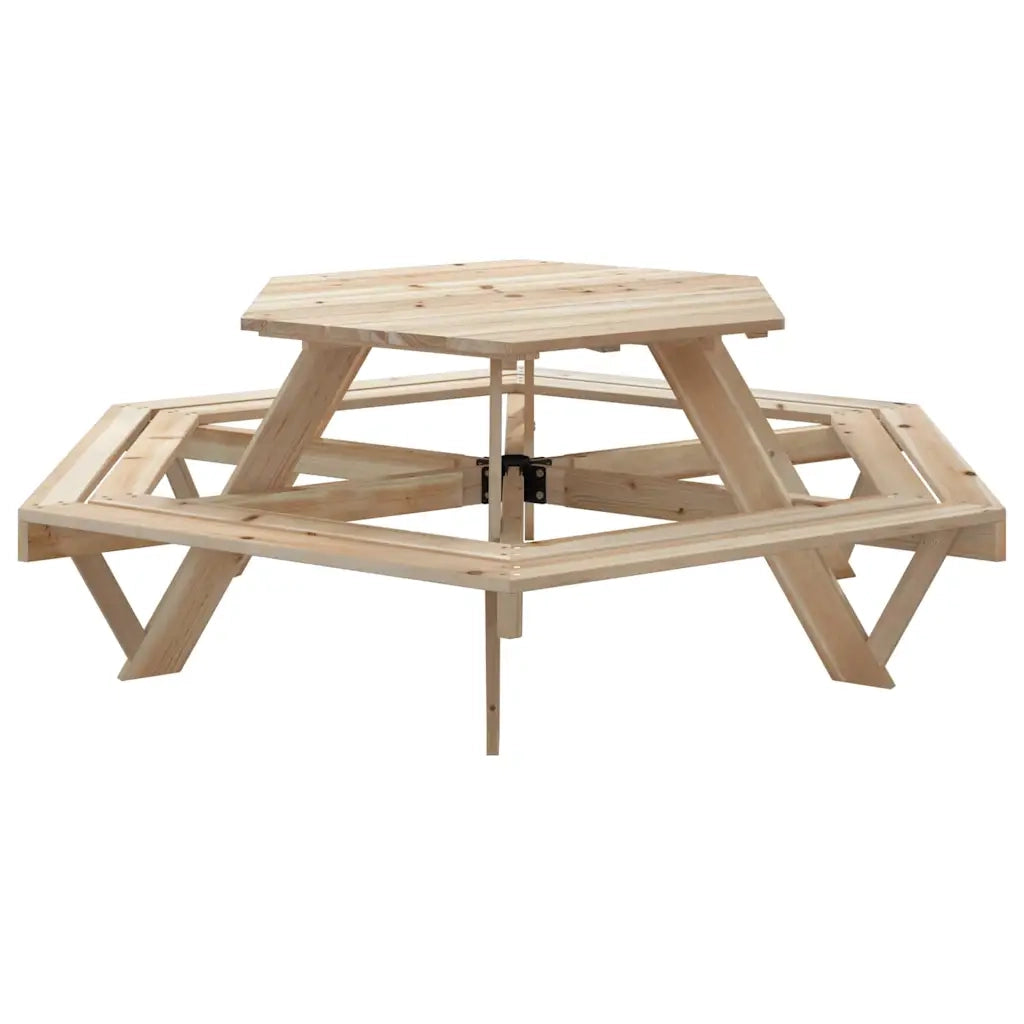 Tavolino da Giardino | Tavolo da Picnic per 6 Bambini con Panche Esagonale Legno Abete