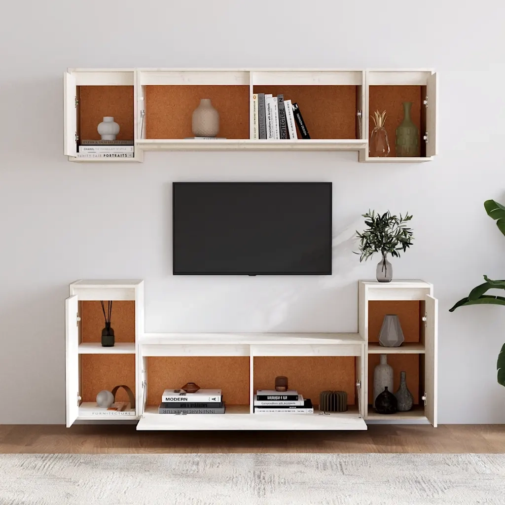 Mobili Porta TV 6 pz Bianchi in Legno Massello di Pino 3100190