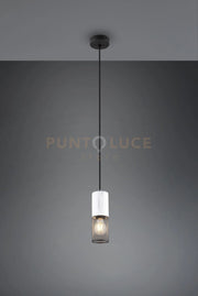 TOSH SOSPENSIONE CILINDRO GABBIA METALLO NERO OPACO E LEGNO BIANCO ANTICO D. 10CM 1 LUCE ATTACCO E27
