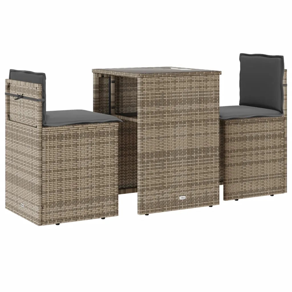 Set da Bistr¨° 3 pz | Set Salotto da Giardino con Cuscini Grigio in Polyrattan