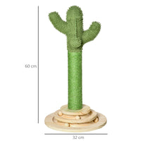 Albero Tiragraffi a Cactus per Gatti 32x32x60 cm in Corda Sisal e Palline in Legno Verde
