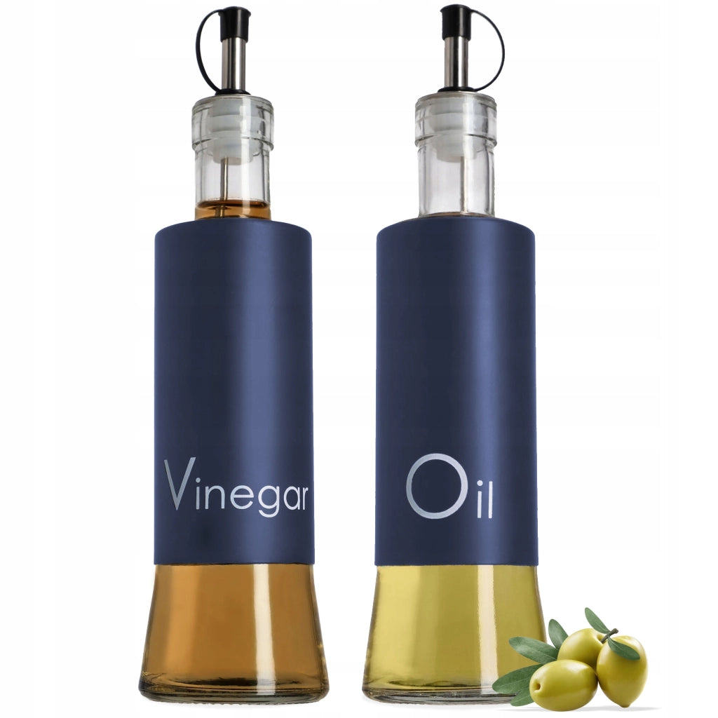 Bottiglia in vetro Kadax per aceto e olio d'oliva da 320 ml con dosatore, blu navy.