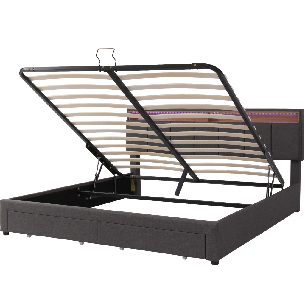 Letti contenitori 160x200 cm; LED; contenitore sottoLetti contenitori; acciaio; grigio scuro (Senza materasso)