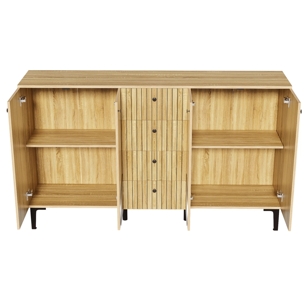 Armadio contenitore moderno con 4 ante e 4 cassetti; 160x36x94 cm; effetto legno