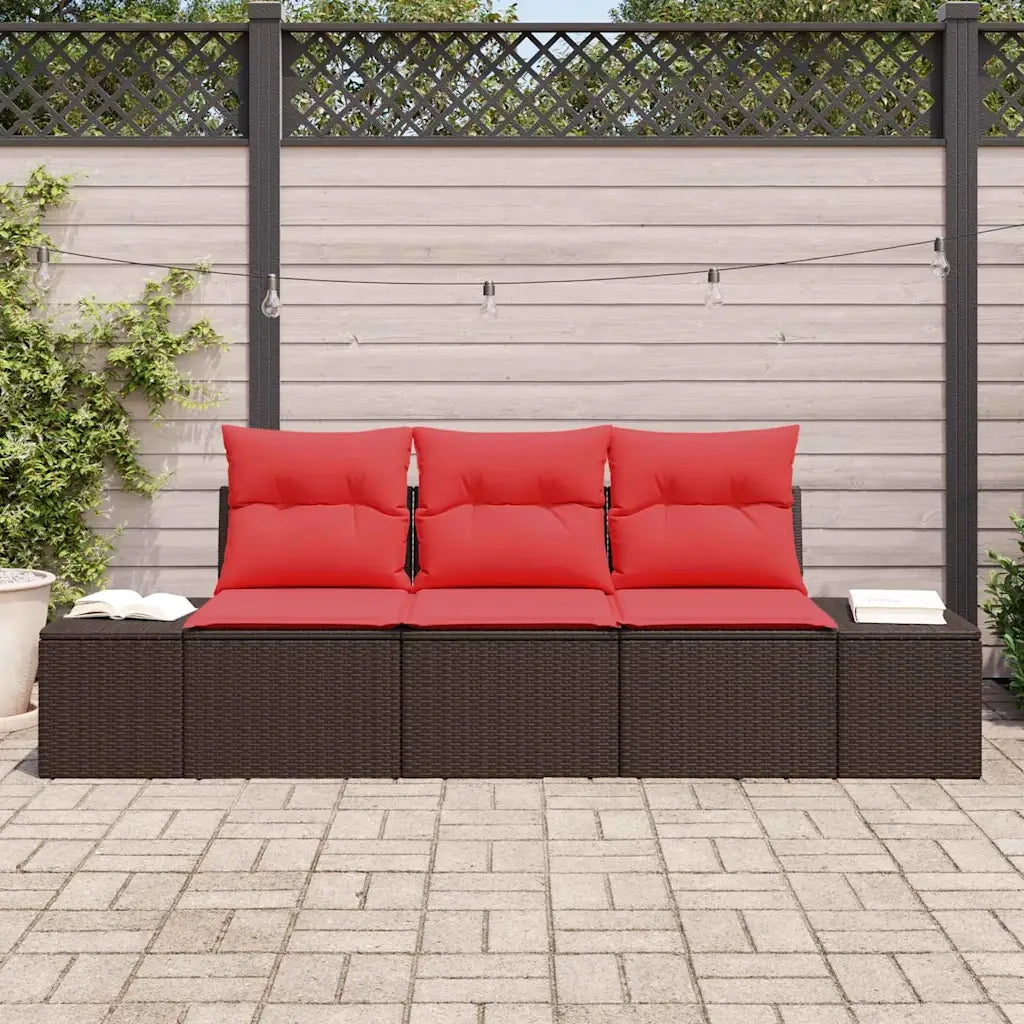 Set di divani con cuscino 3 pz | Set Salotto da Giardino Marrone polyrattan