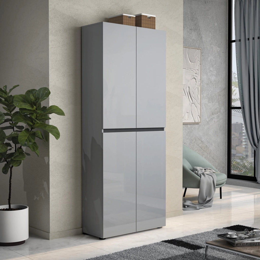 Scarpiera Antaleone, Mobile portascarpe, Armadio da ingresso multiuso, Mobiletto per calzature, Made in Italy, 80x34h200 cm, Grigio