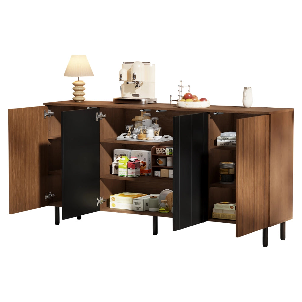 Mobile buffet 4 ante; credenza cucina 160 cm; sideboard noce e nero