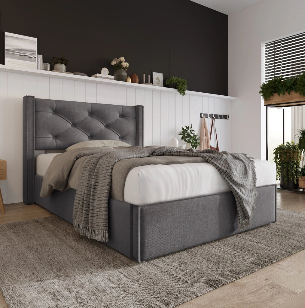Letto singolo imbottito contenitore 90x200 cm grigio