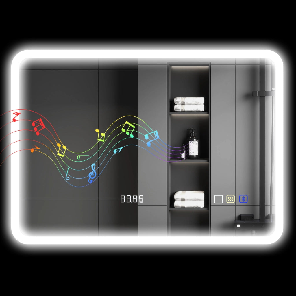 Specchio da Bagno con LED e Bluetooth ¨C zephmum ¨C 70x50 cm, Bianco, 3 Colori, Antivaho