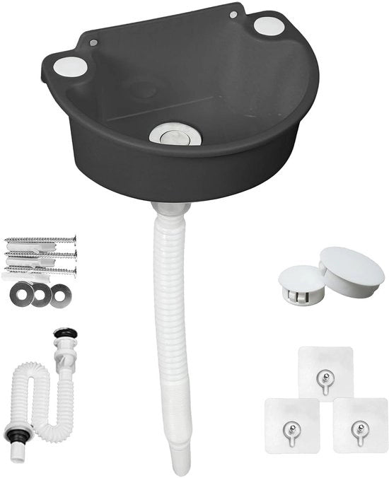 Wastafello per Campeggio 7 Litri - Bocchetta di Drenaggio in Plastica - Chiusura della Valvola - Montaggio con Strisce Adesive/ Viti - Ideale per Camper/Tenda - Bacinella di Scarico