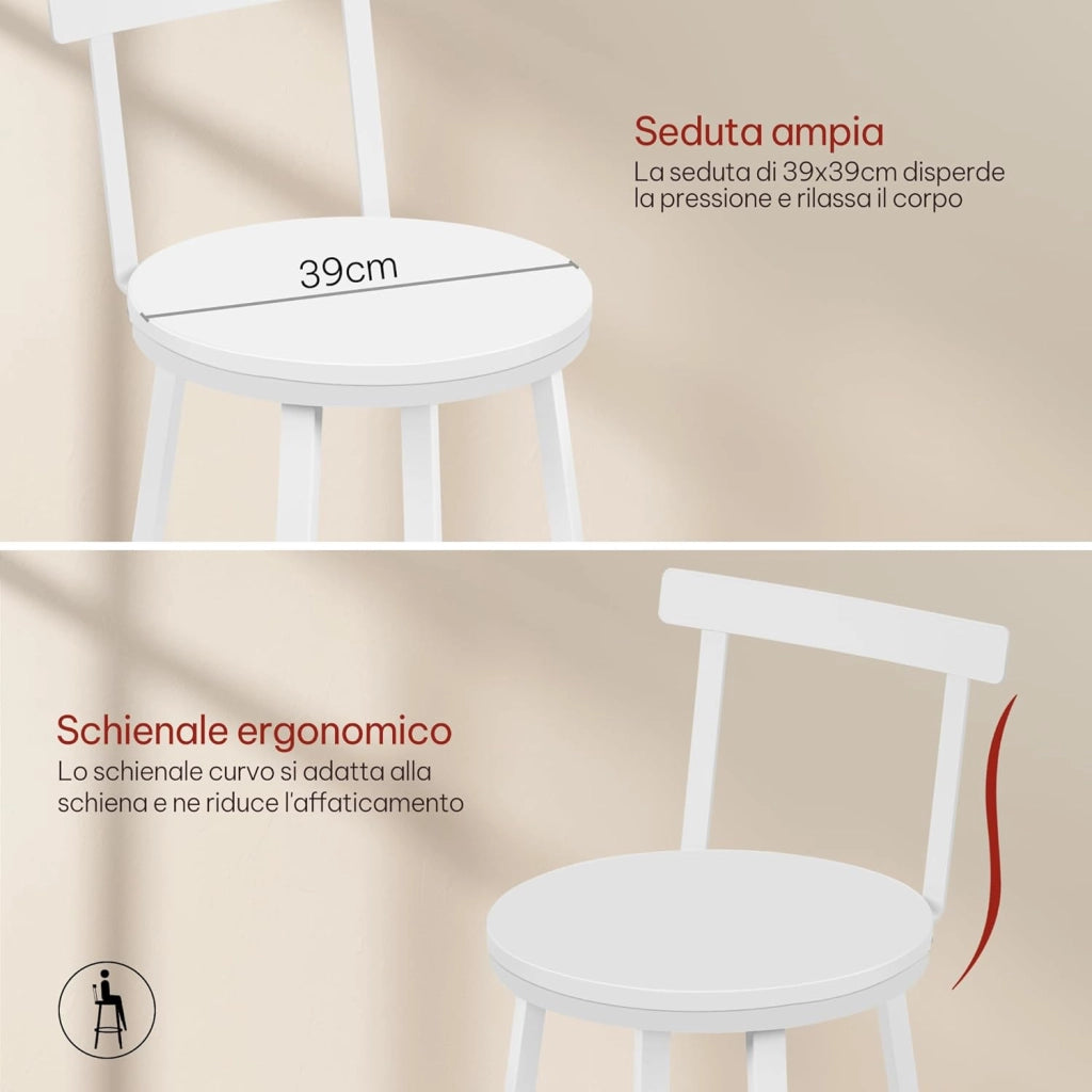 Sgabelli Cucina Set di 6, Sgabelli da Bar per Colazione, con Poggiapiedi e Schienale, Struttura in Metallo, Bianco