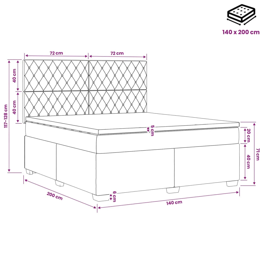 Letto box spring con materasso Grigio Chiaro 140 x 200 cm 3453650