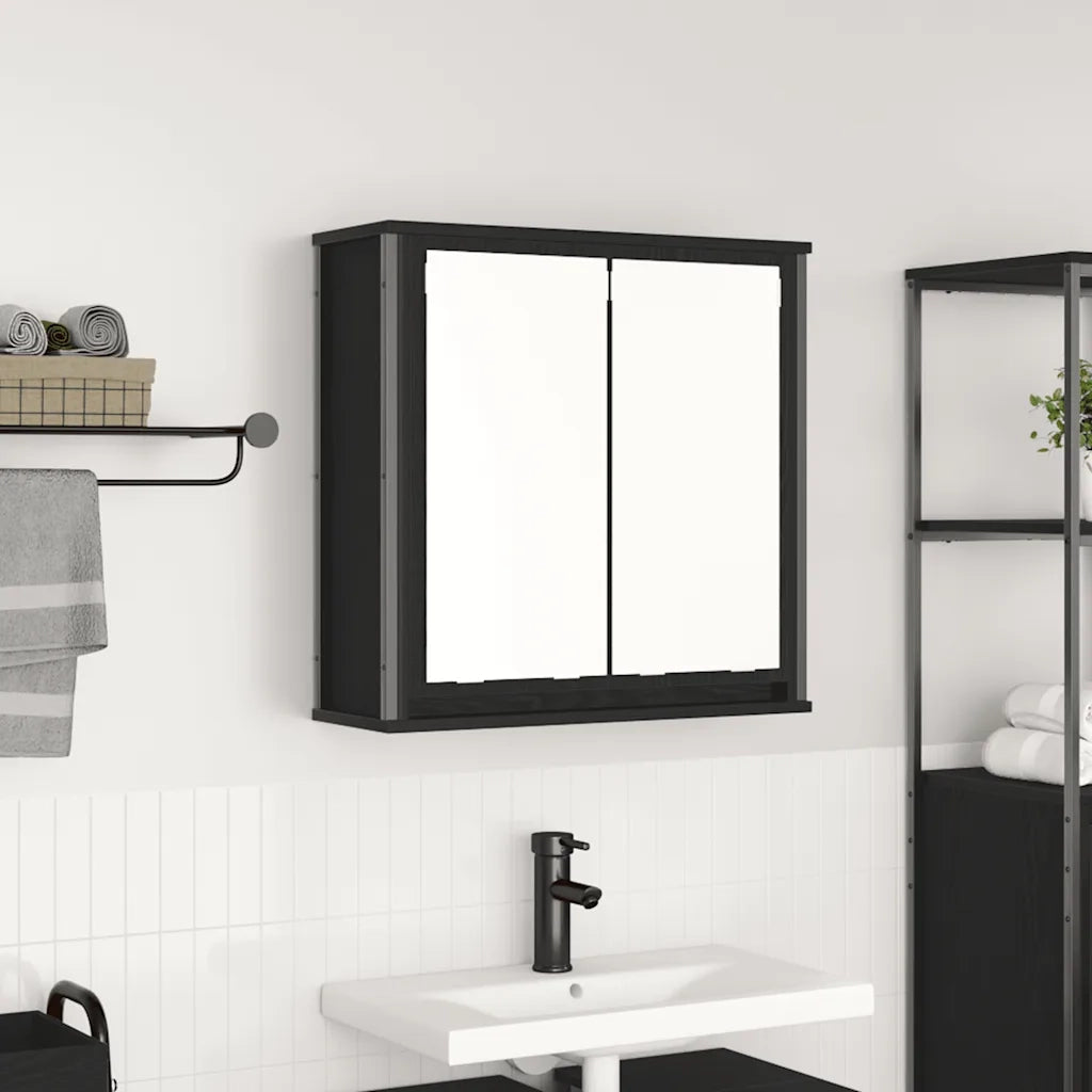 Pensile da Bagno | Armadio da bagno con Specchio Rovere Nero 60x21x60 cm