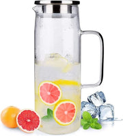 Karaf in vetro di borosilicato con coperchio in acciaio inossidabile per acqua, latte, caffè, vino e bevande 1200ml