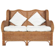 Divano a 2 Posti Marrone Chiaro in Rattan Naturale e Lino 325468