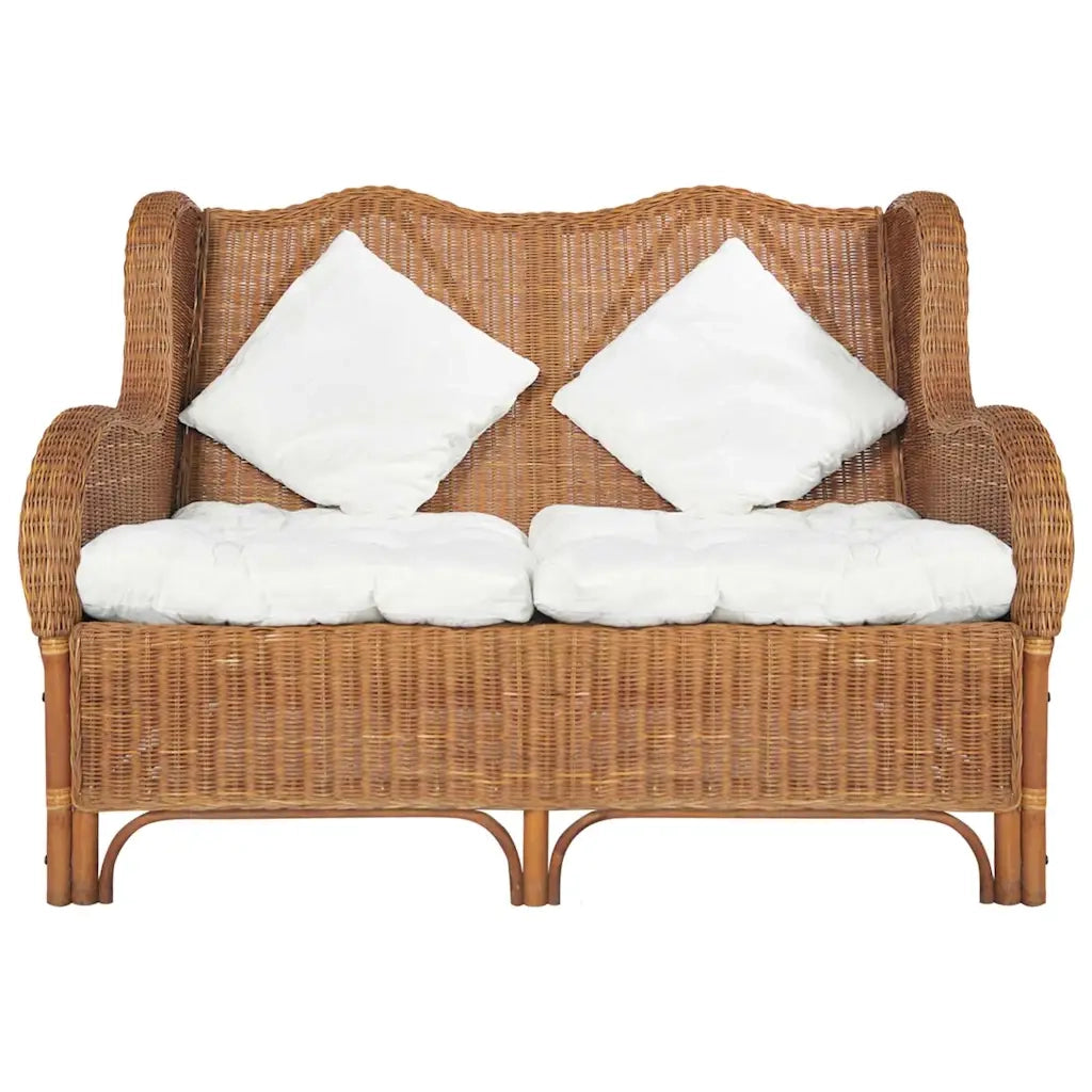 Divano a 2 Posti Marrone Chiaro in Rattan Naturale e Lino 325468