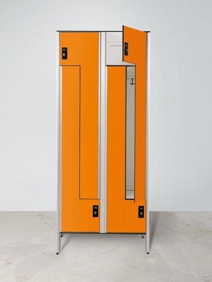 Armadio spogliatoio in laminato stratificato HPL sovrapposto a 4 posti con ante apertura a "L" cm. 80x50x200h