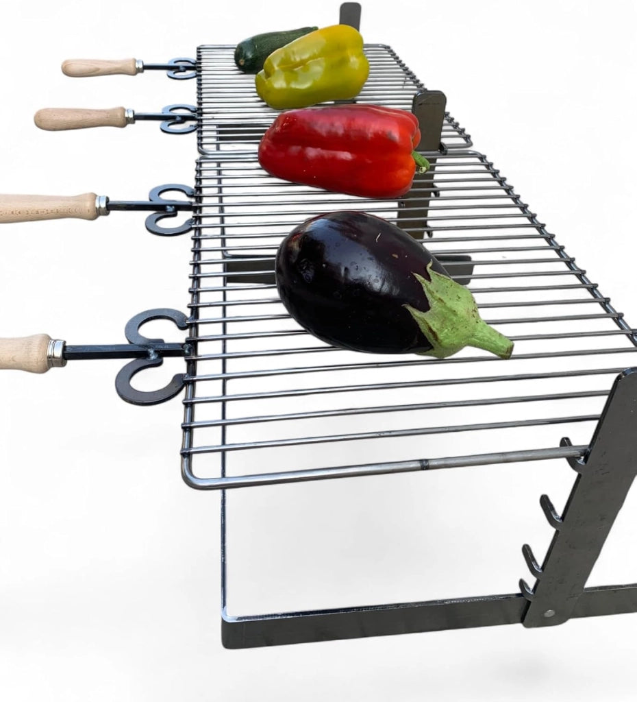 Griglia in ferro regolabile su più altezze, bistecchiera con manici in legno, per barbecue e camino per carne pesce verdure 90x36cm