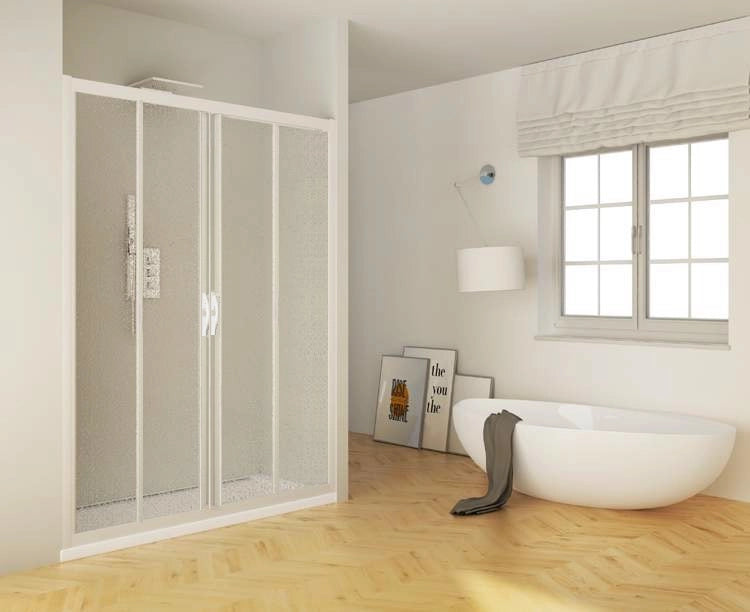 Porta doccia apertura centrale pvc bianco acrilico opaco h.190cm LUCY BIS 150/140 cm