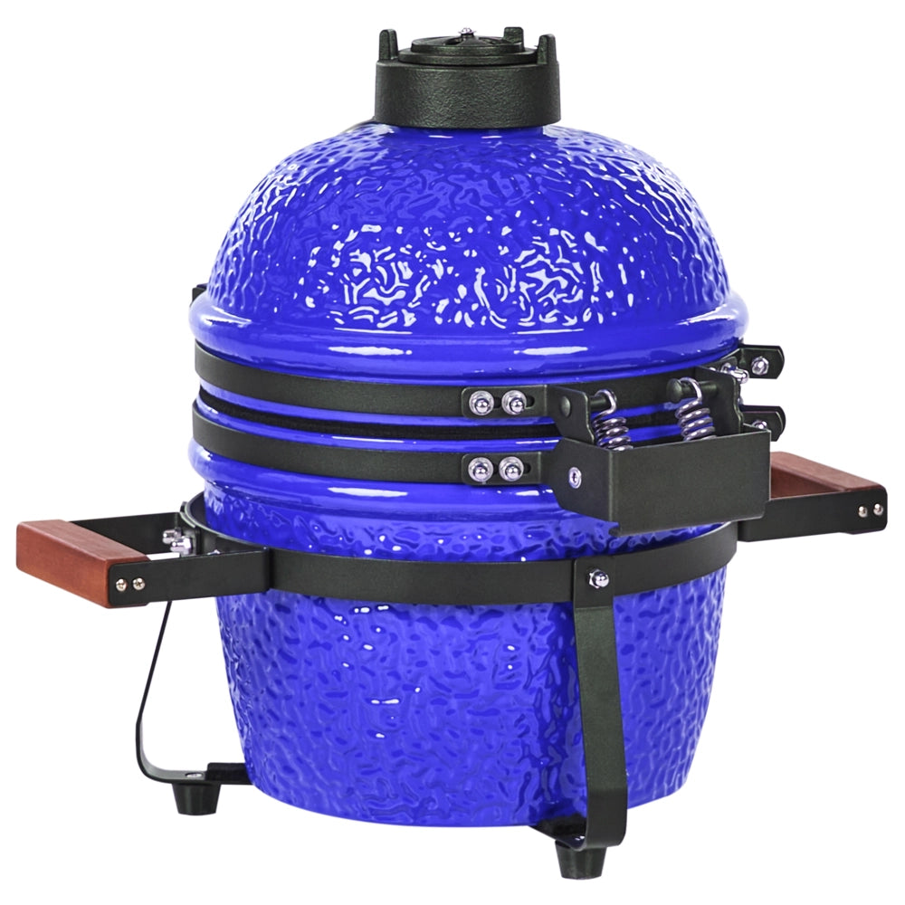 Mini barbecue da esterno in ceramica a carbone con coperchio termometro e griglia di cottura colore blu