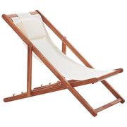 Sedia a sdraio da giardino in tessuto beige cuscino poggiatesta sedile reclinabile pieghevole struttura in legno di acacia