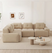 Divano angolare modulare in velluto a coste beige 295x206x69 cm; senza montaggio