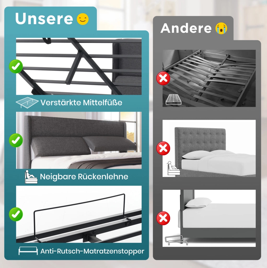 Letto contenitore 140x200 cm grigio con testiera regolabile